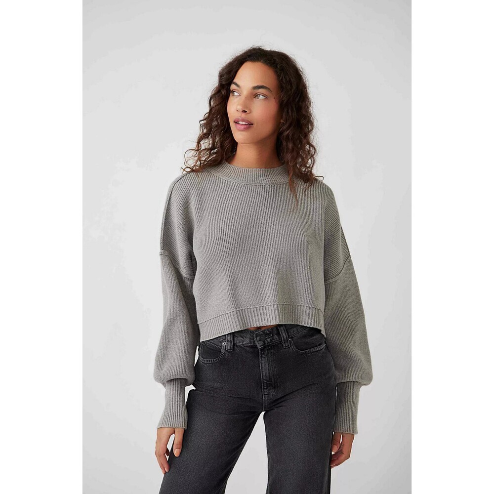 FREE PEOPLE Easy Street Crop Pullover Women's XS Gray Sweater Oversized Slouchy - Picture 3 of 14